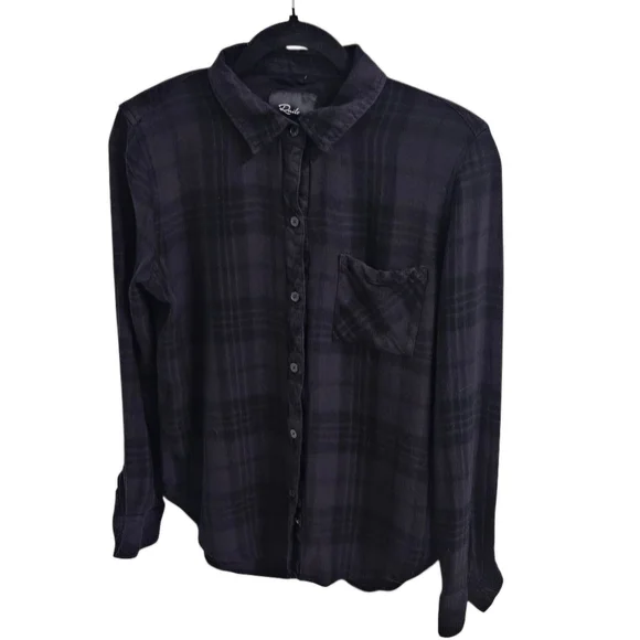Rails Hunter Plaid Relaxed Fit Shirt Button-down Gray & Black Onyx/Jet Sz Small - Picture 2 of 12